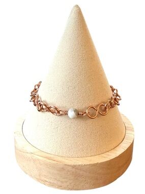 Hand Crafted Copper Wire Link Bracelet With Natural Teal Australian Jasper Stone